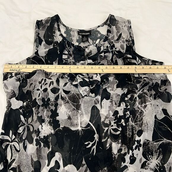 Lane Bryant Floral Ruffle Blouse Sheer Sleeveless Top Black Gray White 16 Plus - Picture 9 of 11